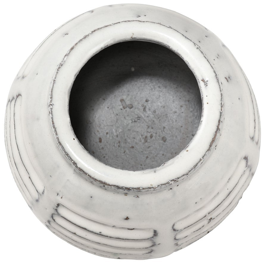 Atlas Lighting Muriel Small Vase | Aged White Glazed Earthenware | Farmhouse & Coastal Decor | 5.5 x 5.5 x 4.75 in | Model AC11492-01
