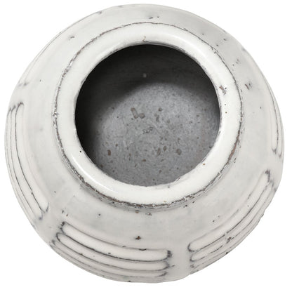 Atlas Lighting Muriel Small Vase | Aged White Glazed Earthenware | Farmhouse & Coastal Decor | 5.5 x 5.5 x 4.75 in | Model AC11492-01