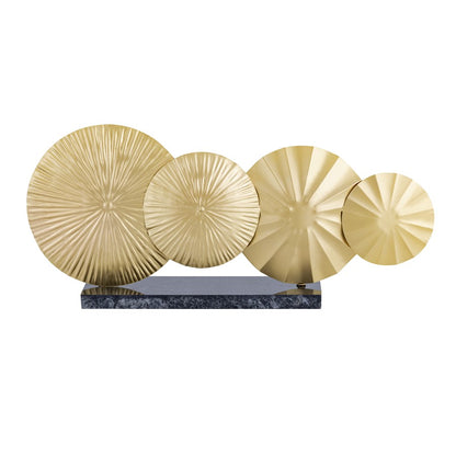 Atlas Lighting Murray Object | Gold Metal Discs on Black Marble Base | Modern Sculpture for Shelves & Tables | 17 x 7 x 3 in | Model AC11493-01