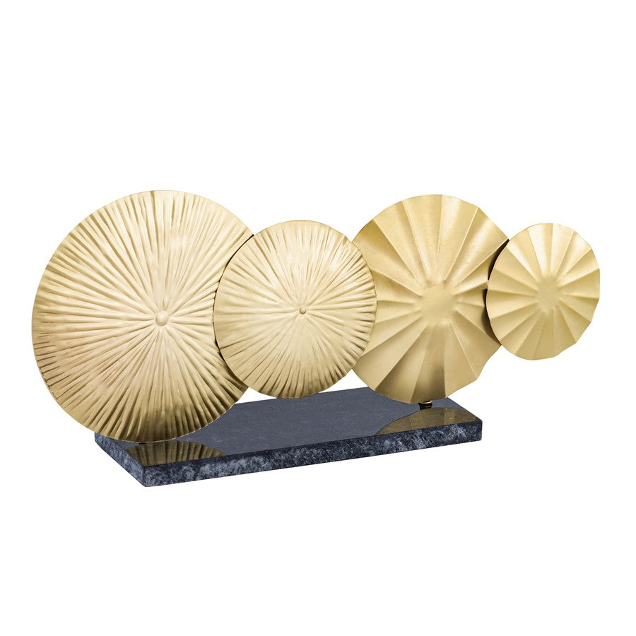 Atlas Lighting Murray Object | Gold Metal Discs on Black Marble Base | Modern Sculpture for Shelves & Tables | 17 x 7 x 3 in | Model AC11493-01