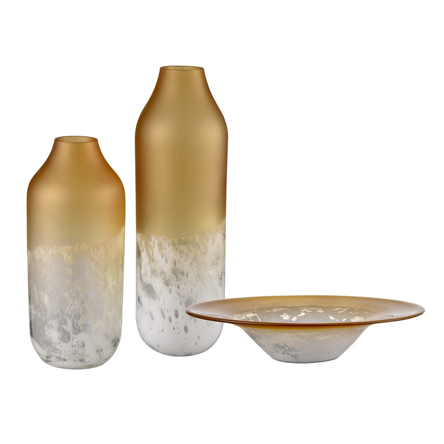 Atlas Lighting Nealon Small Vase | Ochre Ombre & White Spotted Glass | Living Room & Entryway Decor | 5.5 x 5.5 x 13.75 in | Model AC11497-01