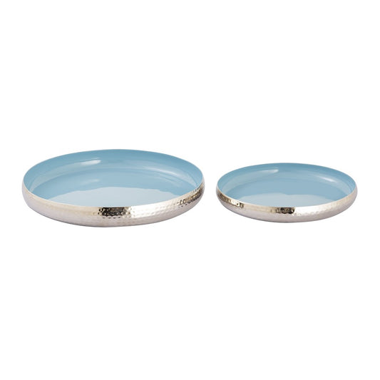 Atlas Lighting Nelson Tray Set of 2 | Light Blue Enamel & Polished Nickel Hammered Metal | Kitchen & Living Room Organizer | Model AC11498-01S