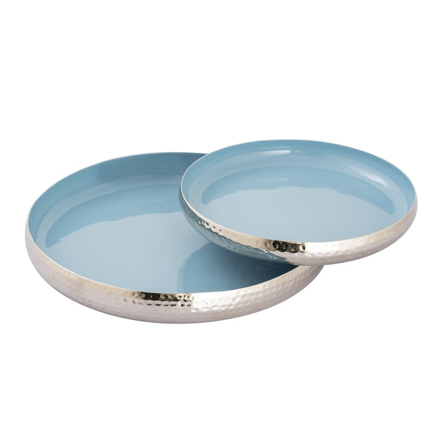 Atlas Lighting Nelson Tray Set of 2 | Light Blue Enamel & Polished Nickel Hammered Metal | Kitchen & Living Room Organizer | Model AC11498-01S