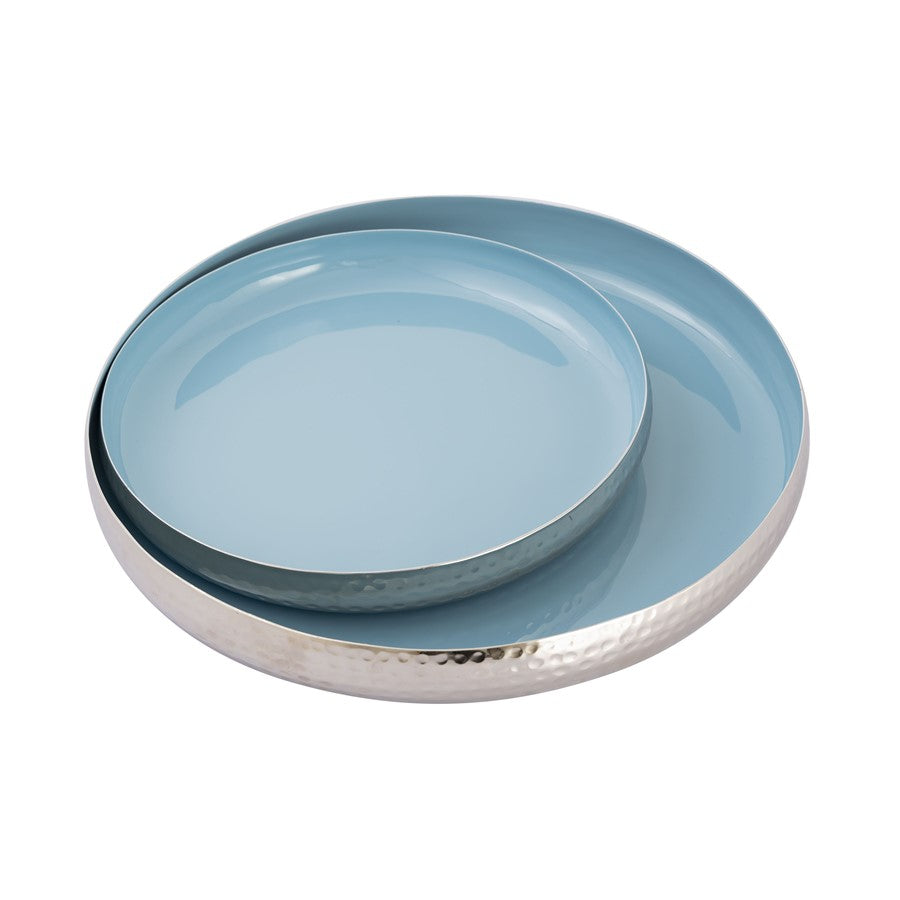Atlas Lighting Nelson Tray Set of 2 | Light Blue Enamel & Polished Nickel Hammered Metal | Kitchen & Living Room Organizer | Model AC11498-01S