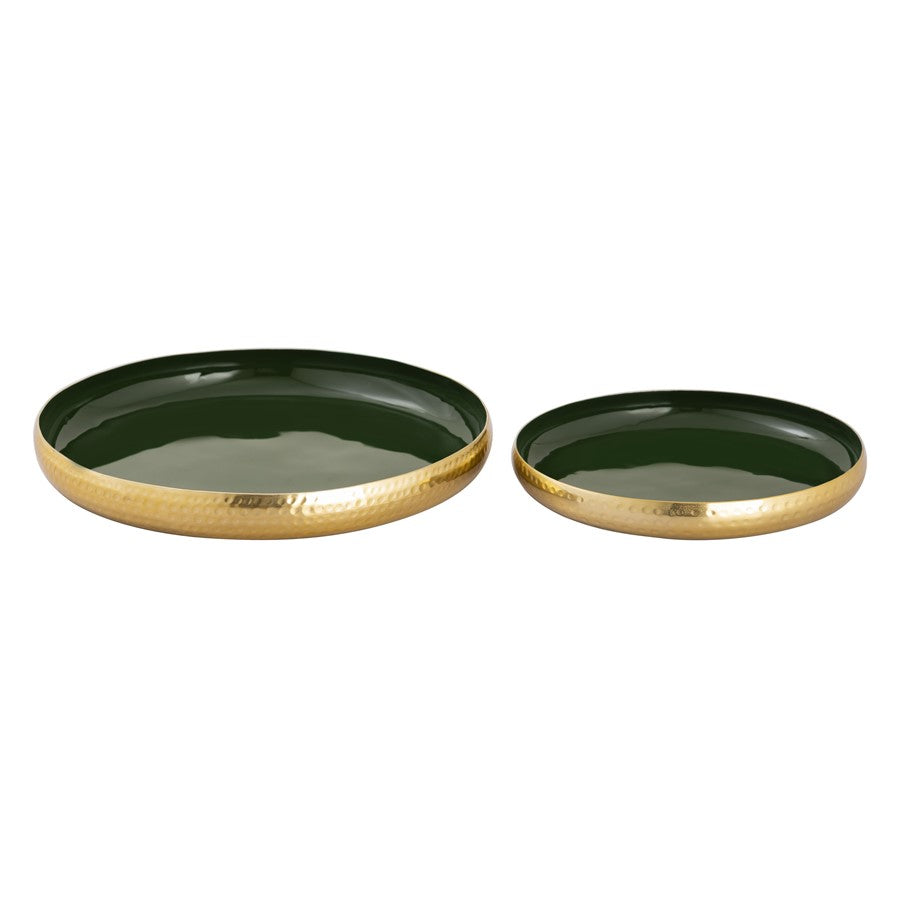 Atlas Lighting Nelson Tray Set of 2 | Dark Green Enamel & Polished Brass Hammered Metal | Kitchen & Living Room Organizer | Model AC11498-02S
