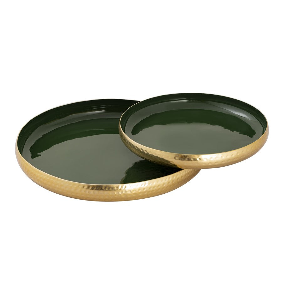 Atlas Lighting Nelson Tray Set of 2 | Dark Green Enamel & Polished Brass Hammered Metal | Kitchen & Living Room Organizer | Model AC11498-02S