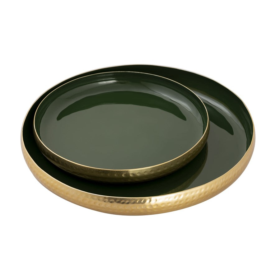 Atlas Lighting Nelson Tray Set of 2 | Dark Green Enamel & Polished Brass Hammered Metal | Kitchen & Living Room Organizer | Model AC11498-02S