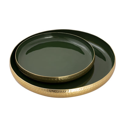 Atlas Lighting Nelson Tray Set of 2 | Dark Green Enamel & Polished Brass Hammered Metal | Kitchen & Living Room Organizer | Model AC11498-02S