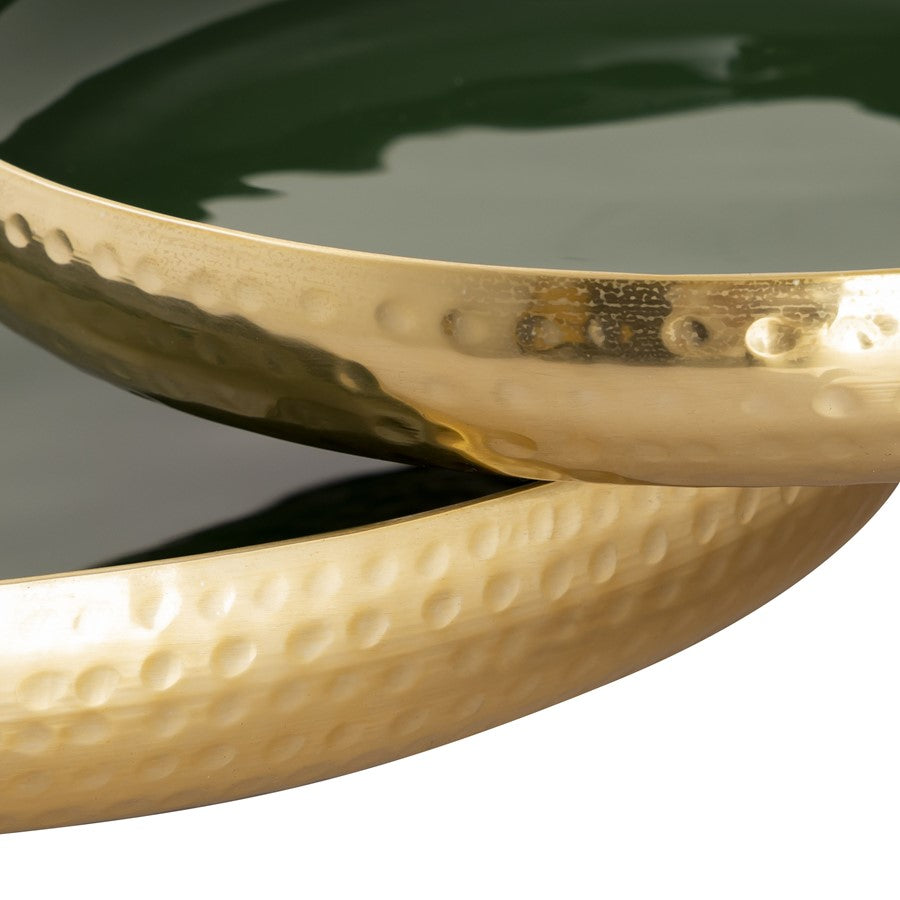 Atlas Lighting Nelson Tray Set of 2 | Dark Green Enamel & Polished Brass Hammered Metal | Kitchen & Living Room Organizer | Model AC11498-02S