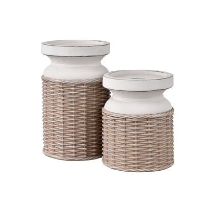 Atlas Lighting Norris Candleholder Set of 2 | Beige and White Composite | Living Room & Dining Room Decor | 4 x 4 x 6.5 in | Model AC11502-01S
