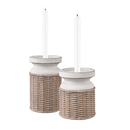 Atlas Lighting Norris Candleholder Set of 2 | Beige and White Composite | Living Room & Dining Room Decor | 4 x 4 x 6.5 in | Model AC11502-01S
