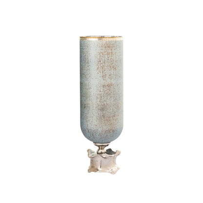 Atlas Lighting Oasis Medium Vase | Frosted Blue Glass and Nickel Metal | Living Room & Entryway Decor | 6 x 6 x 19 in | Model AC11503-01