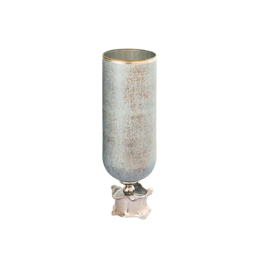 Atlas Lighting Oasis Medium Vase | Frosted Blue Glass and Nickel Metal | Living Room & Entryway Decor | 6 x 6 x 19 in | Model AC11503-01