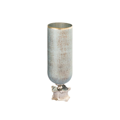 Atlas Lighting Oasis Medium Vase | Frosted Blue Glass and Nickel Metal | Living Room & Entryway Decor | 6 x 6 x 19 in | Model AC11503-01