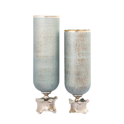 Atlas Lighting Oasis Medium Vase | Frosted Blue Glass and Nickel Metal | Living Room & Entryway Decor | 6 x 6 x 19 in | Model AC11503-01
