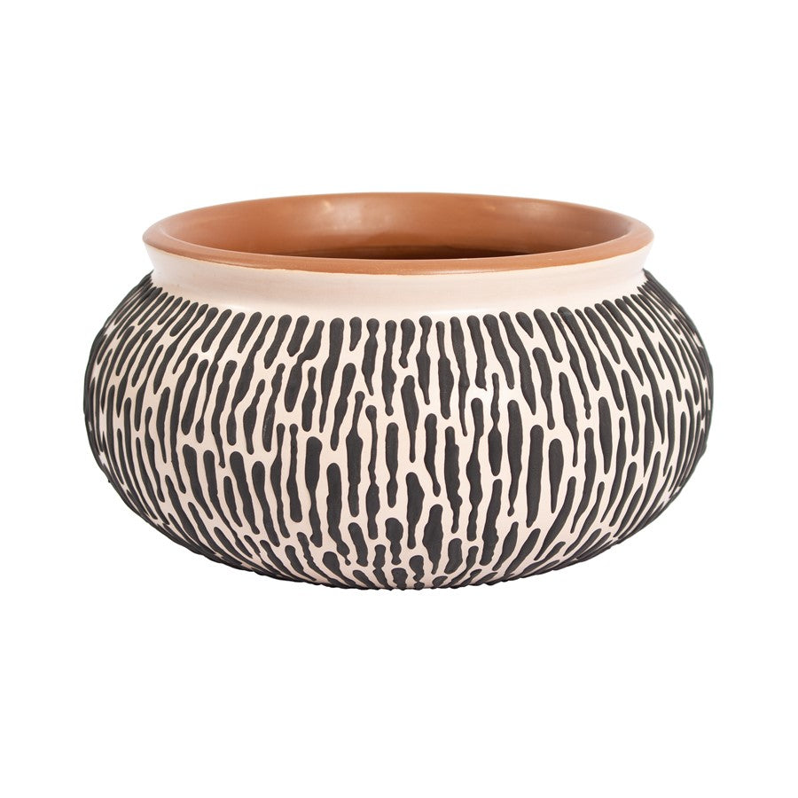 Atlas Lighting Ofelia Bowl | Cream and Black Earthenware Decorative Bowl | Coffee Table & Entryway Decor | 8 x 8 x 4 in | Model AC11507-01