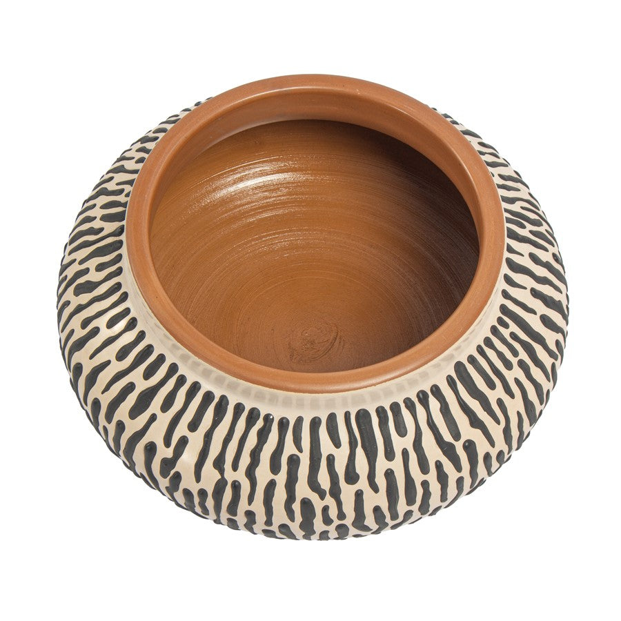 Atlas Lighting Ofelia Bowl | Cream and Black Earthenware Decorative Bowl | Coffee Table & Entryway Decor | 8 x 8 x 4 in | Model AC11507-01