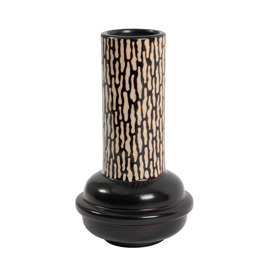 Atlas Lighting Ofelia Medium Vase | Transitional Black and Cream Earthenware | Living Room & Entryway Decor | 6 x 6 x 10 in | Model AC11510-01
