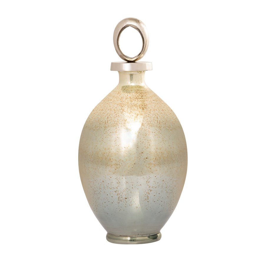 Atlas Lighting Opal Ring 16.5in Large Mercury Glass Bottle | Ombre Green Glass with Polished Nickel Ring Top | Shelf & Table Decor | Model AC11512-02