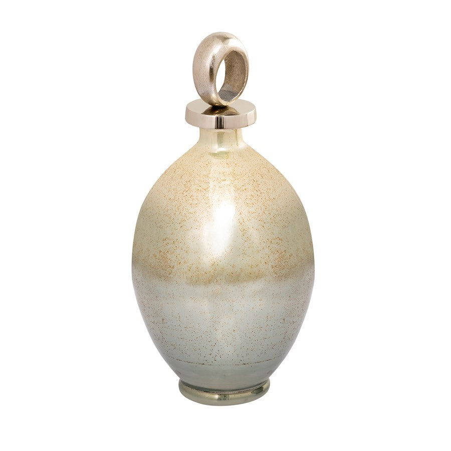 Atlas Lighting Opal Ring 16.5in Large Mercury Glass Bottle | Ombre Green Glass with Polished Nickel Ring Top | Shelf & Table Decor | Model AC11512-02