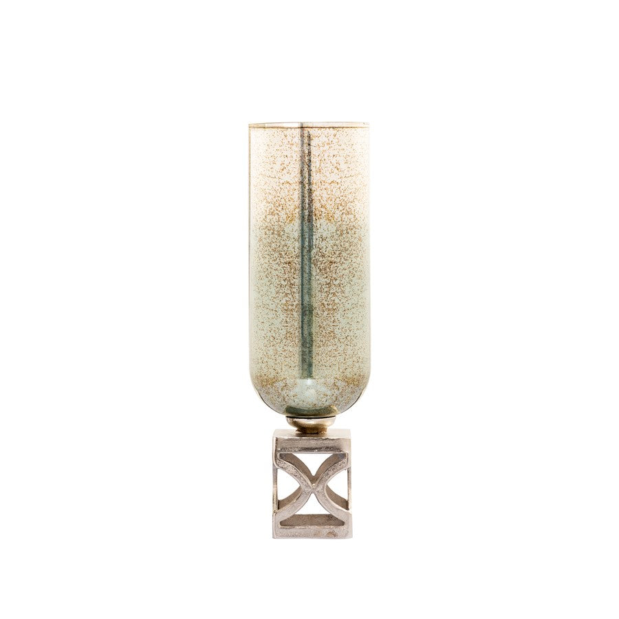 Atlas Lighting Opal Medium Vase | German Silver & Light Green Glass | Entryway & Living Room Decor | 6 x 6 x 20 in | Model AC11513-01