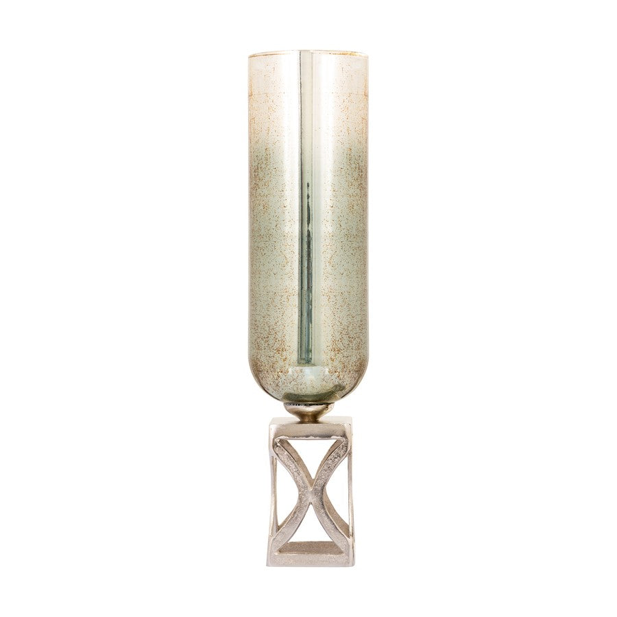 Atlas Lighting Opal Large Vase | German Silver & Light Green Glass | Entryway & Living Room Decor | 6 x 6 x 25 in | Model AC11513-02