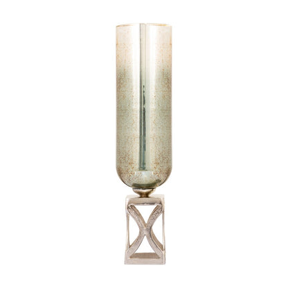 Atlas Lighting Opal Large Vase | German Silver & Light Green Glass | Entryway & Living Room Decor | 6 x 6 x 25 in | Model AC11513-02