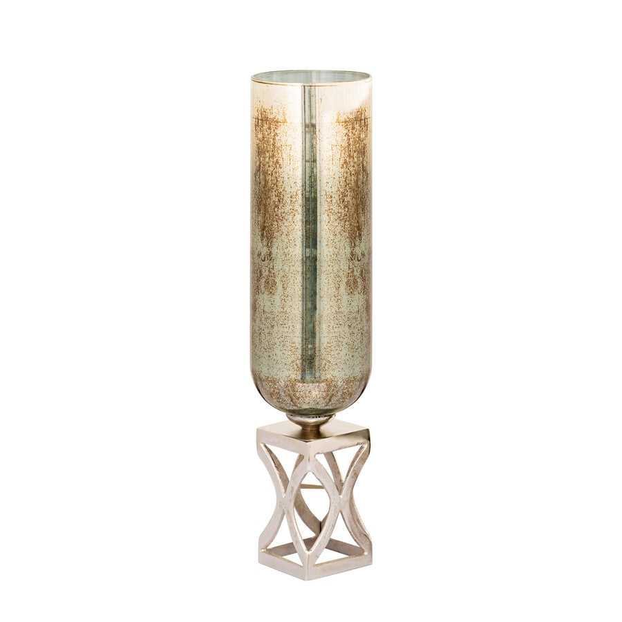 Atlas Lighting Opal Large Vase | German Silver & Light Green Glass | Entryway & Living Room Decor | 6 x 6 x 25 in | Model AC11513-02