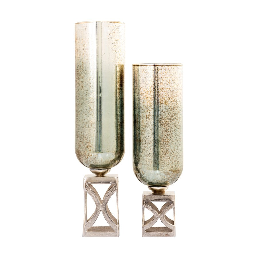 Atlas Lighting Opal Large Vase | German Silver & Light Green Glass | Entryway & Living Room Decor | 6 x 6 x 25 in | Model AC11513-02