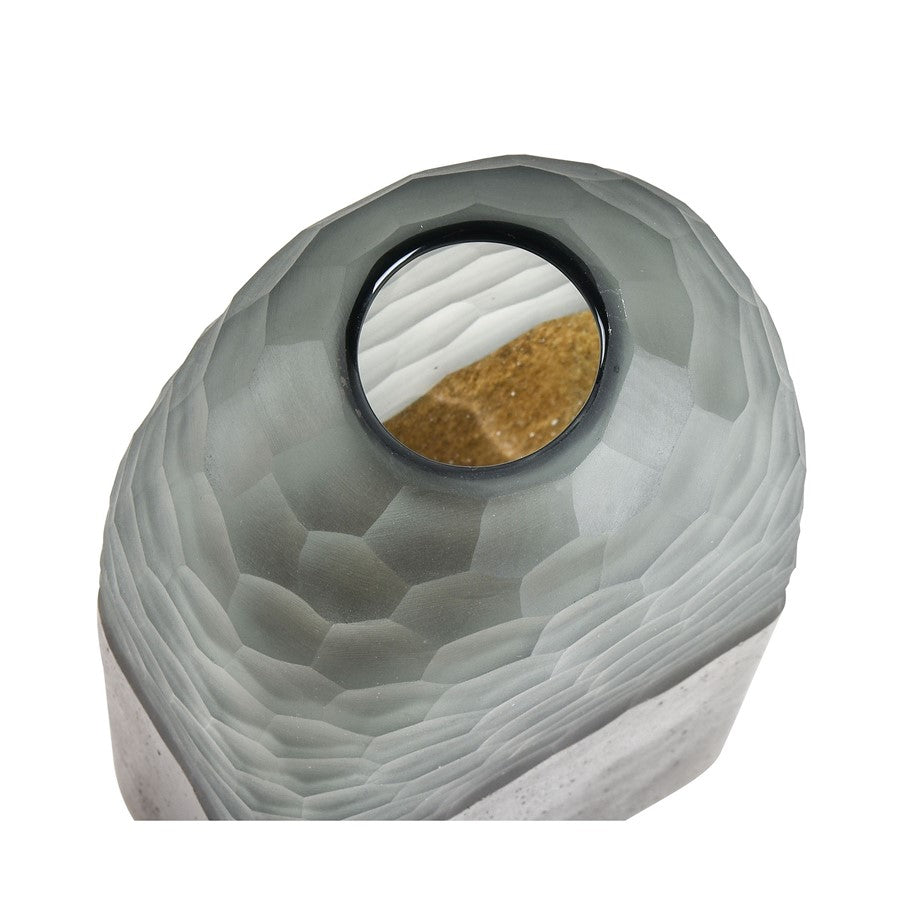 Atlas Lighting Oreja Small Vase | Smoke Gray & Brown Chiseled Glass | Shelf & Tabletop Decor | 5.5 x 5.5 x 6 in | Model AC11514-01