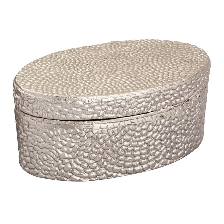 Atlas Lighting Oval Pebble Large Box | Antique Nickel Cast Aluminum | Living Room & Entryway Storage | 9 x 5 x 4 in | Model AC11521-02