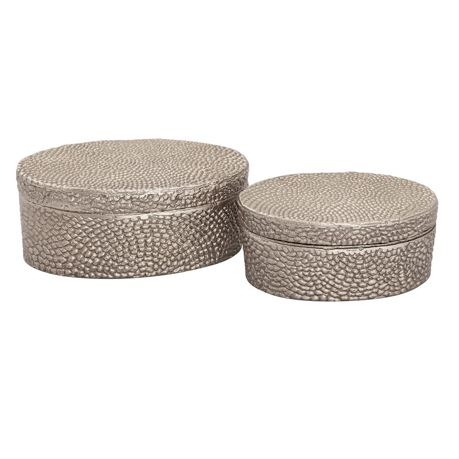 Atlas Lighting Oval Pebble Large Box | Antique Nickel Cast Aluminum | Living Room & Entryway Storage | 9 x 5 x 4 in | Model AC11521-02