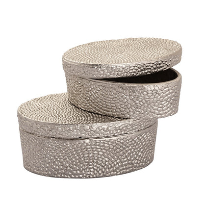 Atlas Lighting Oval Pebble Large Box | Antique Nickel Cast Aluminum | Living Room & Entryway Storage | 9 x 5 x 4 in | Model AC11521-02