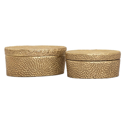 Atlas Lighting Oval Pebble Small Box | Antique Brass Cast Aluminum | Shelf & Desk Storage | 8 x 4 x 3.5 in | Model AC11521-03