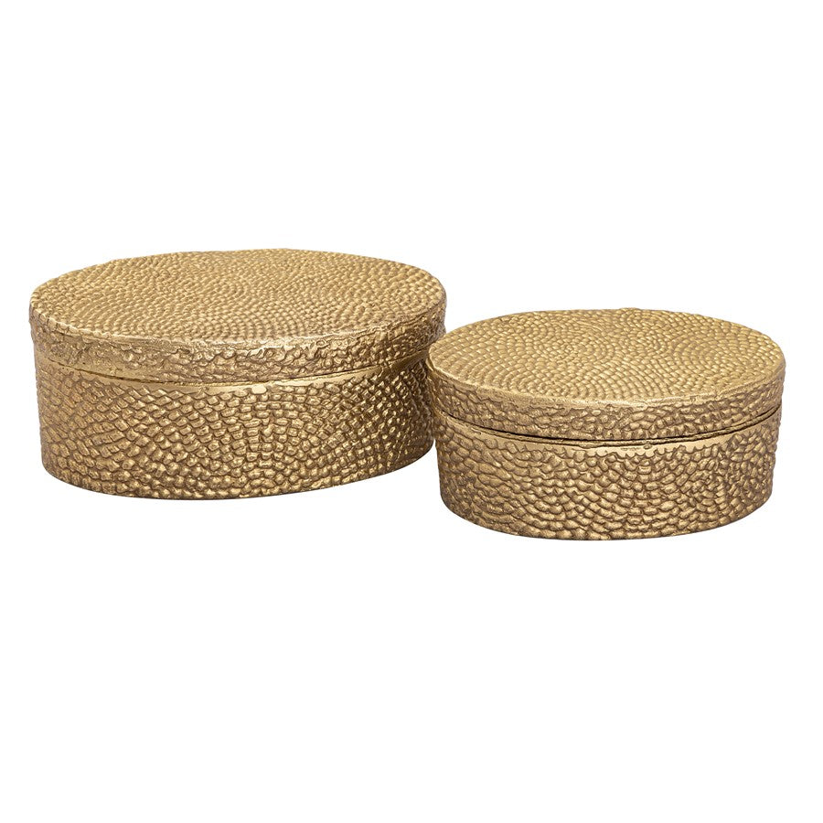 Atlas Lighting Oval Pebble Small Box | Antique Brass Cast Aluminum | Shelf & Desk Storage | 8 x 4 x 3.5 in | Model AC11521-03