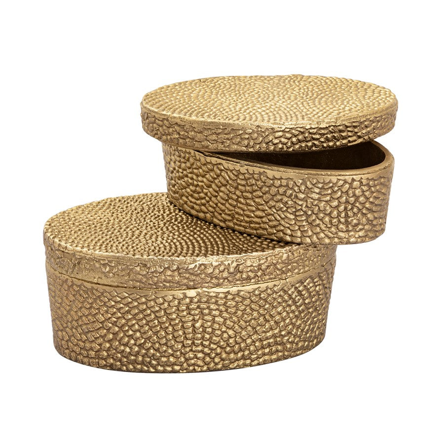 Atlas Lighting Oval Pebble Small Box | Antique Brass Cast Aluminum | Shelf & Desk Storage | 8 x 4 x 3.5 in | Model AC11521-03