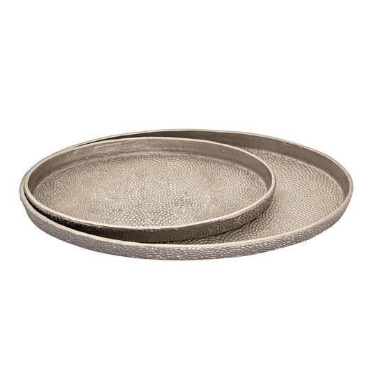 Atlas Lighting Oval Pebble Tray Set of 2 | Transitional Antique Nickel Metal | Coffee Table & Console Organizer | 24 x 13 x 1.5 in | Model AC11522-01S