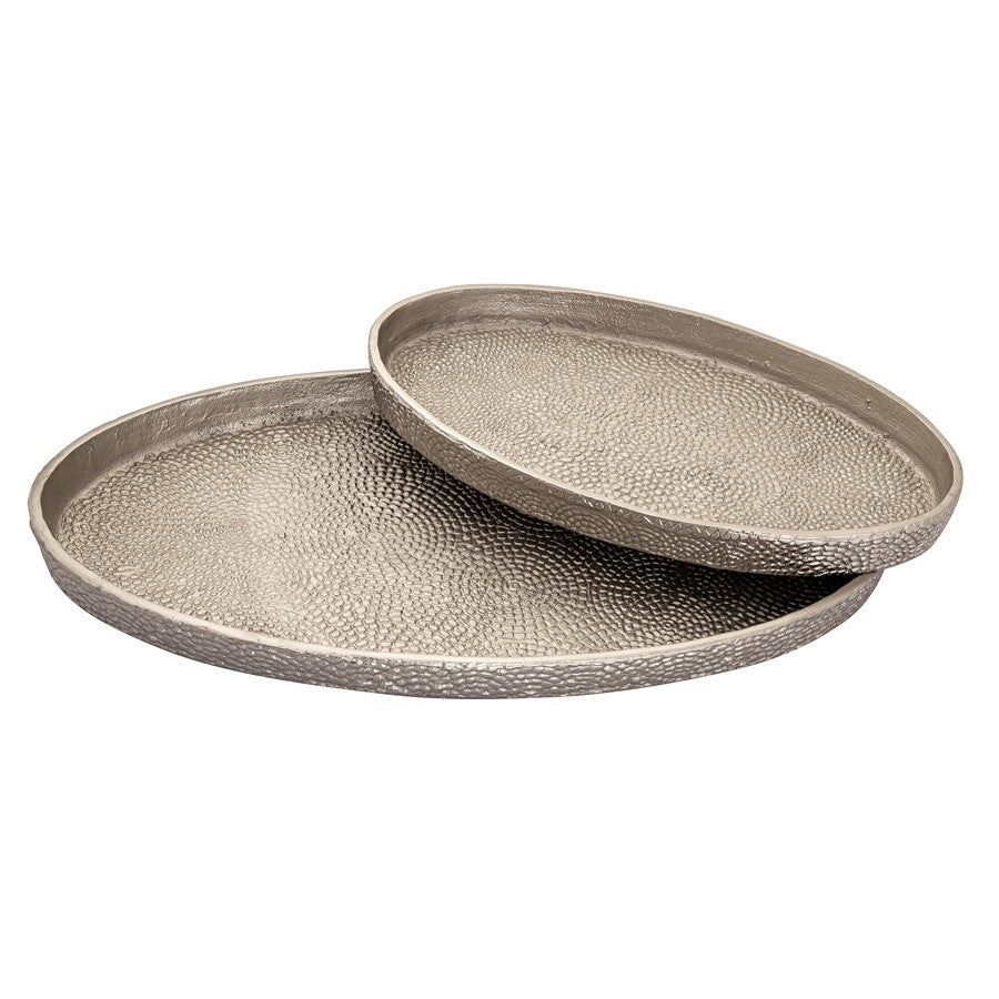 Atlas Lighting Oval Pebble Tray Set of 2 | Transitional Antique Nickel Metal | Coffee Table & Console Organizer | 24 x 13 x 1.5 in | Model AC11522-01S