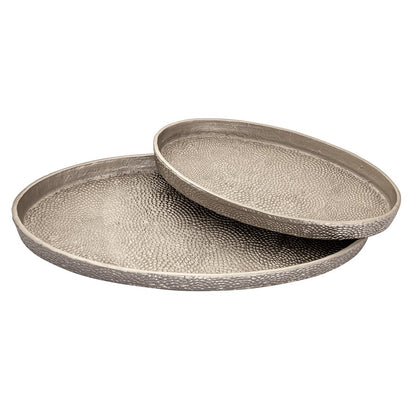 Atlas Lighting Oval Pebble Tray Set of 2 | Transitional Antique Nickel Metal | Coffee Table & Console Organizer | 24 x 13 x 1.5 in | Model AC11522-01S