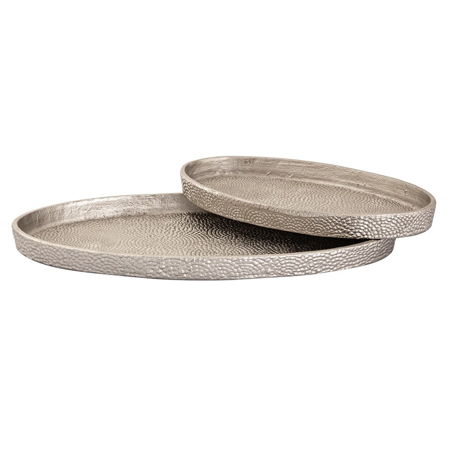 Atlas Lighting Oval Pebble Tray Set of 2 | Transitional Antique Nickel Metal | Coffee Table & Console Organizer | 24 x 13 x 1.5 in | Model AC11522-01S
