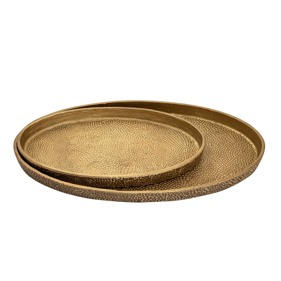 Atlas Lighting Oval Pebble Tray Set of 2 | Transitional Antique Brass Metal | Coffee Table & Console Organizer | 24 x 13 x 1.5 in | Model AC11522-02S