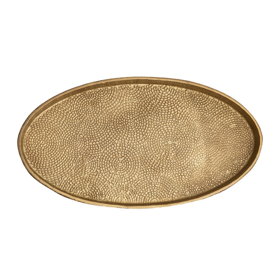 Atlas Lighting Oval Pebble Tray Set of 2 | Transitional Antique Brass Metal | Coffee Table & Console Organizer | 24 x 13 x 1.5 in | Model AC11522-02S