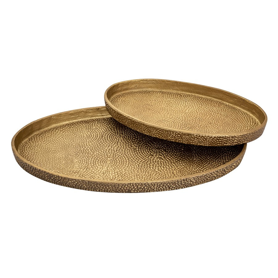 Atlas Lighting Oval Pebble Tray Set of 2 | Transitional Antique Brass Metal | Coffee Table & Console Organizer | 24 x 13 x 1.5 in | Model AC11522-02S