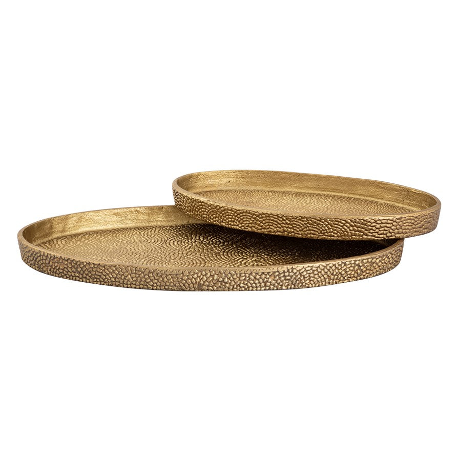 Atlas Lighting Oval Pebble Tray Set of 2 | Transitional Antique Brass Metal | Coffee Table & Console Organizer | 24 x 13 x 1.5 in | Model AC11522-02S