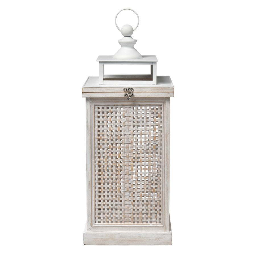 Atlas Lighting Paley Lantern Set of 2 | Transitional Weathered White Wood & Woven Panels | Tabletop & Covered Patio Decor | Model AC11523-01S
