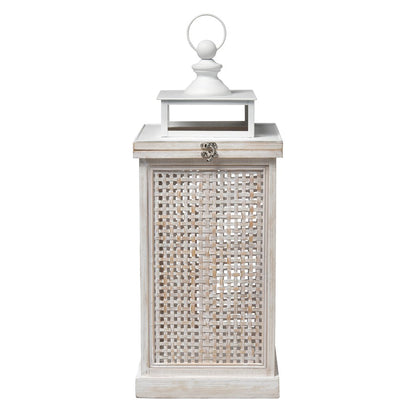 Atlas Lighting Paley Lantern Set of 2 | Transitional Weathered White Wood & Woven Panels | Tabletop & Covered Patio Decor | Model AC11523-01S