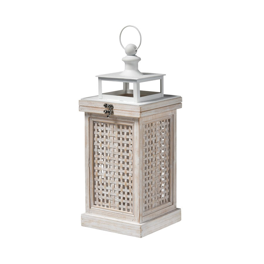 Atlas Lighting Paley Lantern Set of 2 | Transitional Weathered White Wood & Woven Panels | Tabletop & Covered Patio Decor | Model AC11523-01S