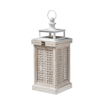Atlas Lighting Paley Lantern Set of 2 | Transitional Weathered White Wood & Woven Panels | Tabletop & Covered Patio Decor | Model AC11523-01S