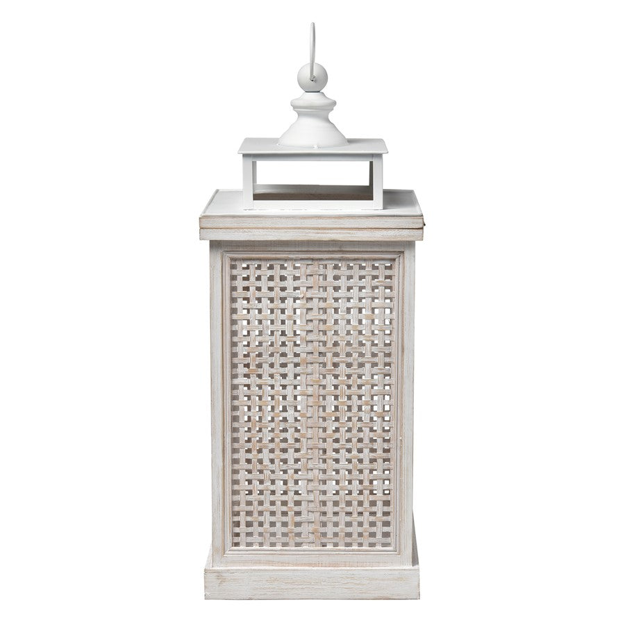 Atlas Lighting Paley Lantern Set of 2 | Transitional Weathered White Wood & Woven Panels | Tabletop & Covered Patio Decor | Model AC11523-01S