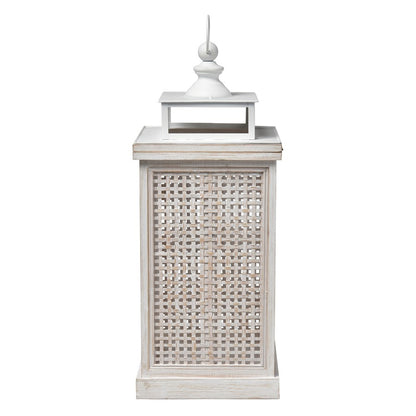 Atlas Lighting Paley Lantern Set of 2 | Transitional Weathered White Wood & Woven Panels | Tabletop & Covered Patio Decor | Model AC11523-01S
